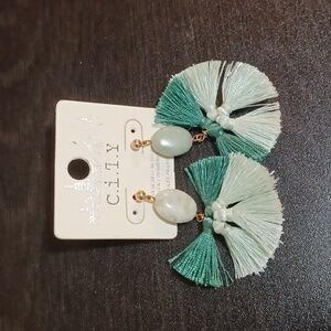 Mint and Teal Tassel Earrings